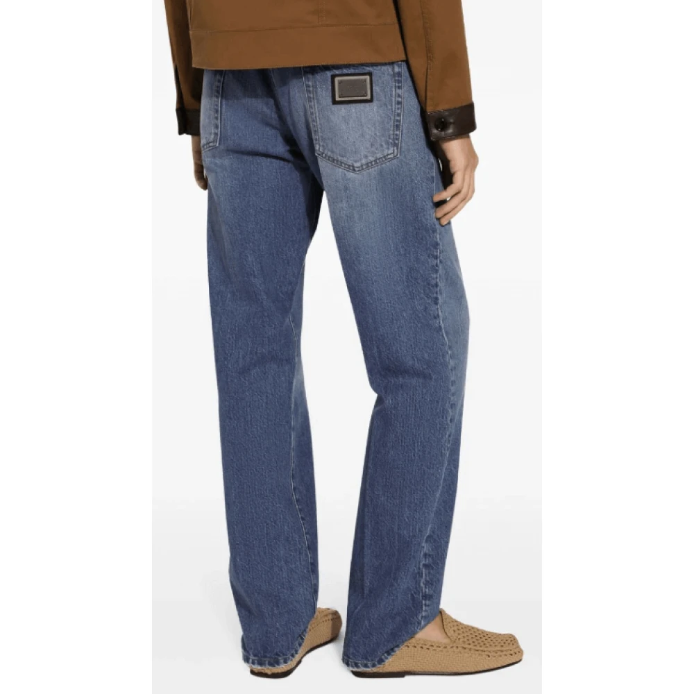 Dolce & Gabbana Blauwe Denim Straight-Leg Jeans Whiskering Blue Heren