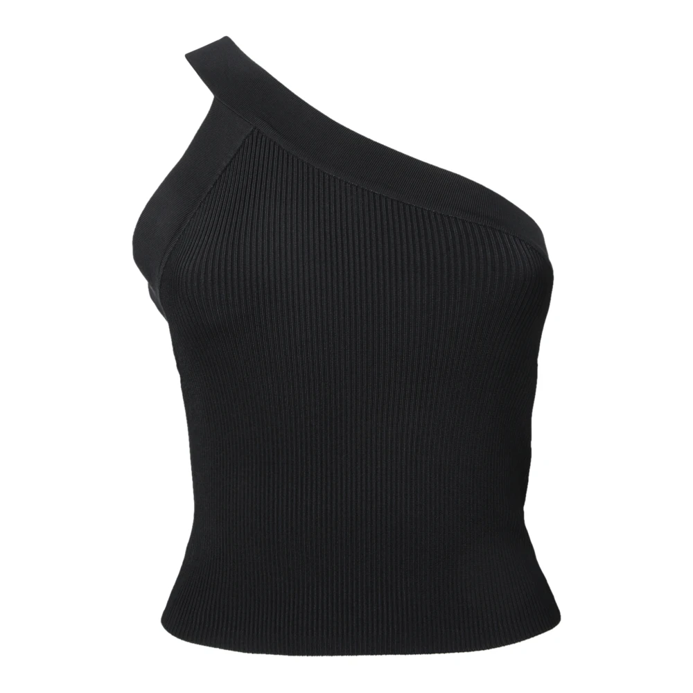 IRO Elegante Zwarte Asymmetrische Ribtop Black Dames