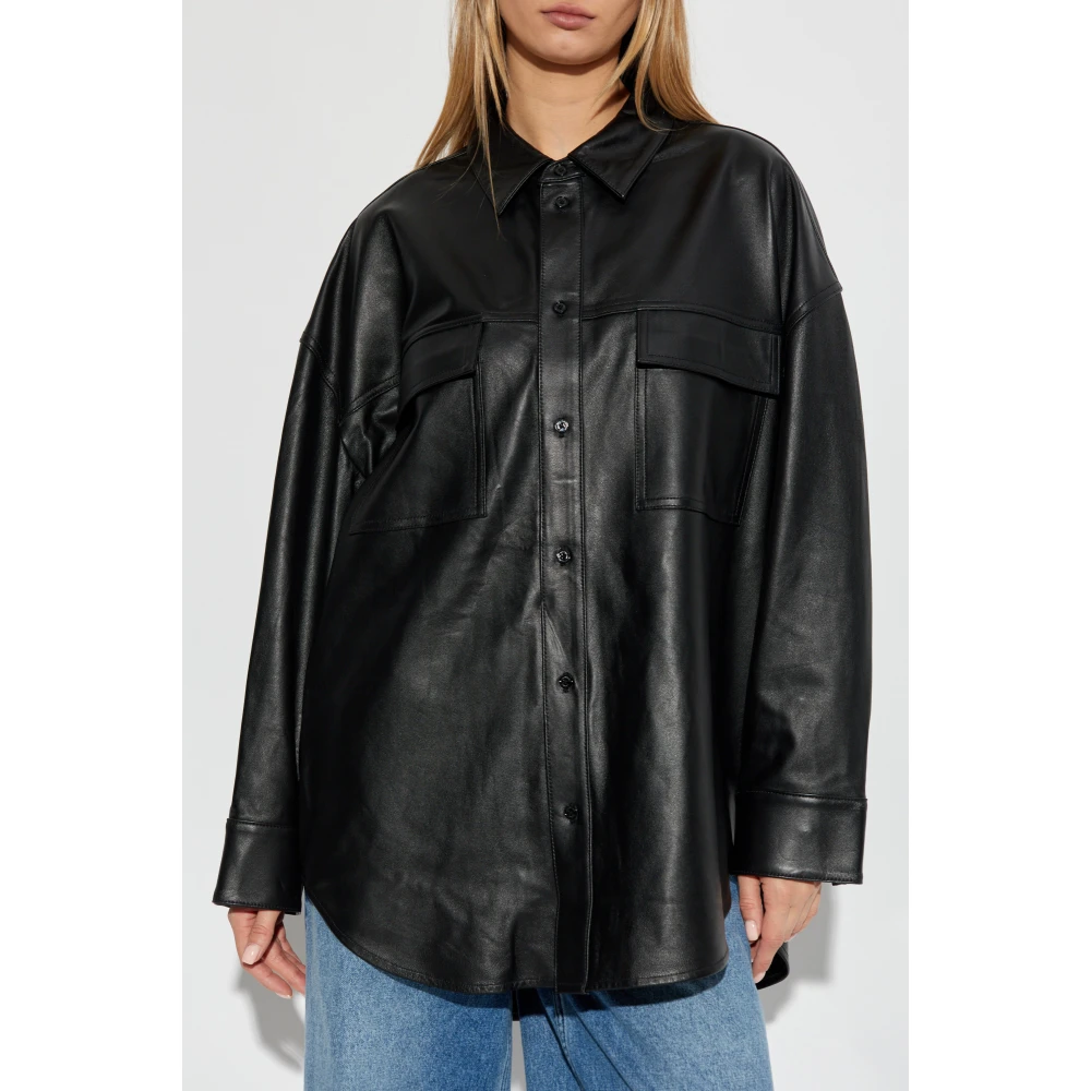 Michael Kors Leren Shirt Black Dames