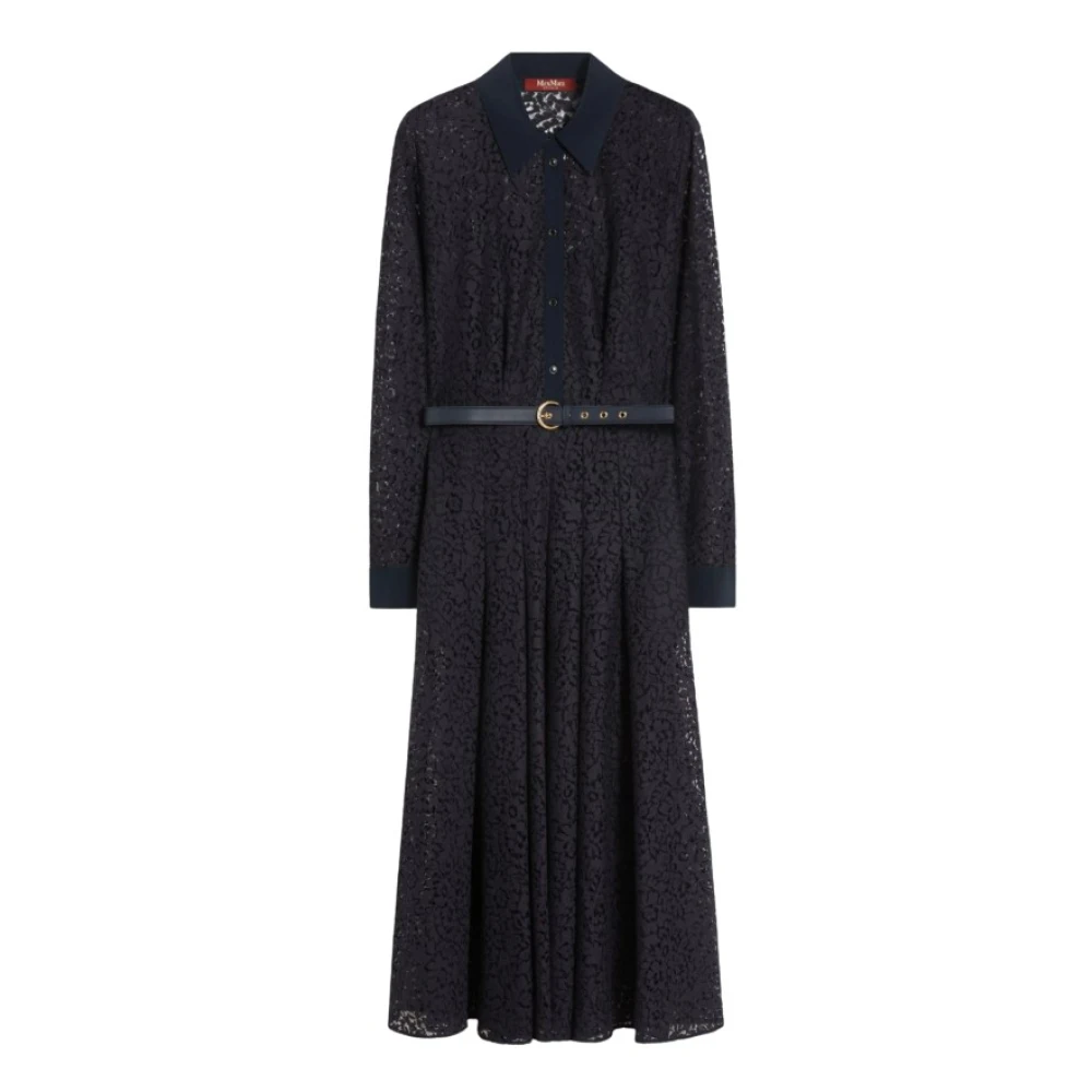 Max Mara Blue Shirt Dresses, Female, Xs, Shirt Dress With Belt And Pleated Skirt