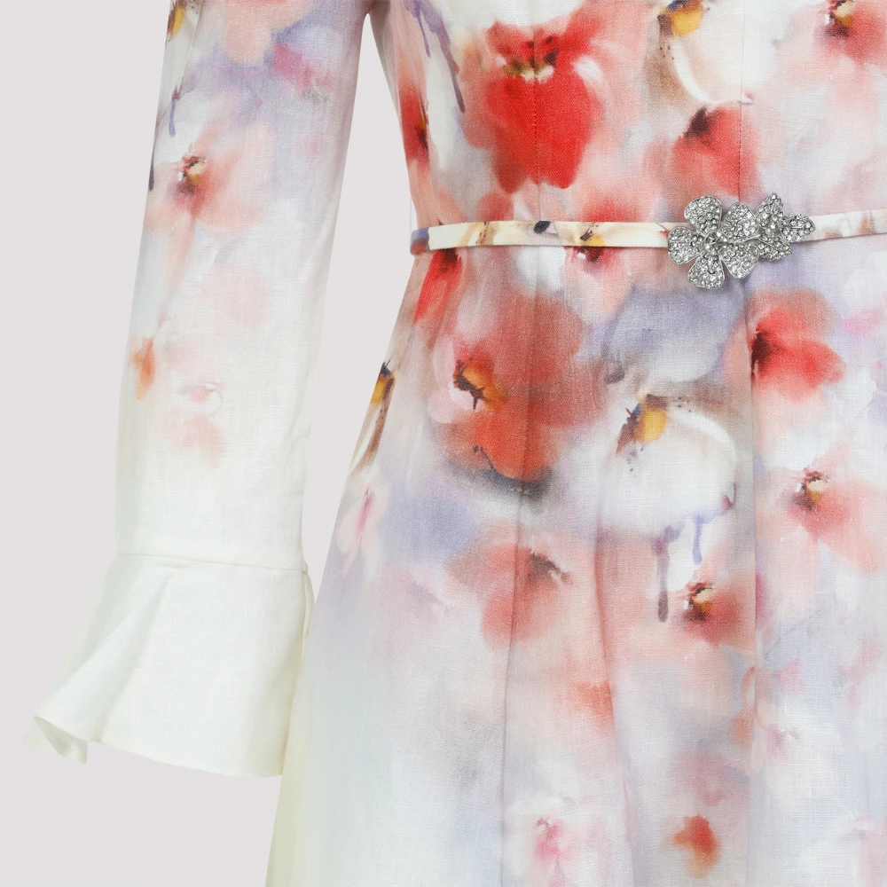 Zimmermann Bloemen Frill Mouw Midi Jurk Multicolor Dames