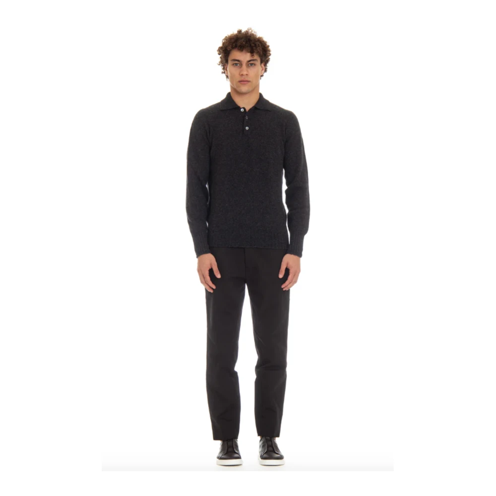 Drumohr Wollen Polo Shirt in Koolstof Black Heren