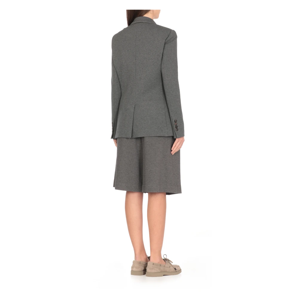 BRUNELLO CUCINELLI Grijze Katoenen Blazer Peak Kraag Jas Gray Dames