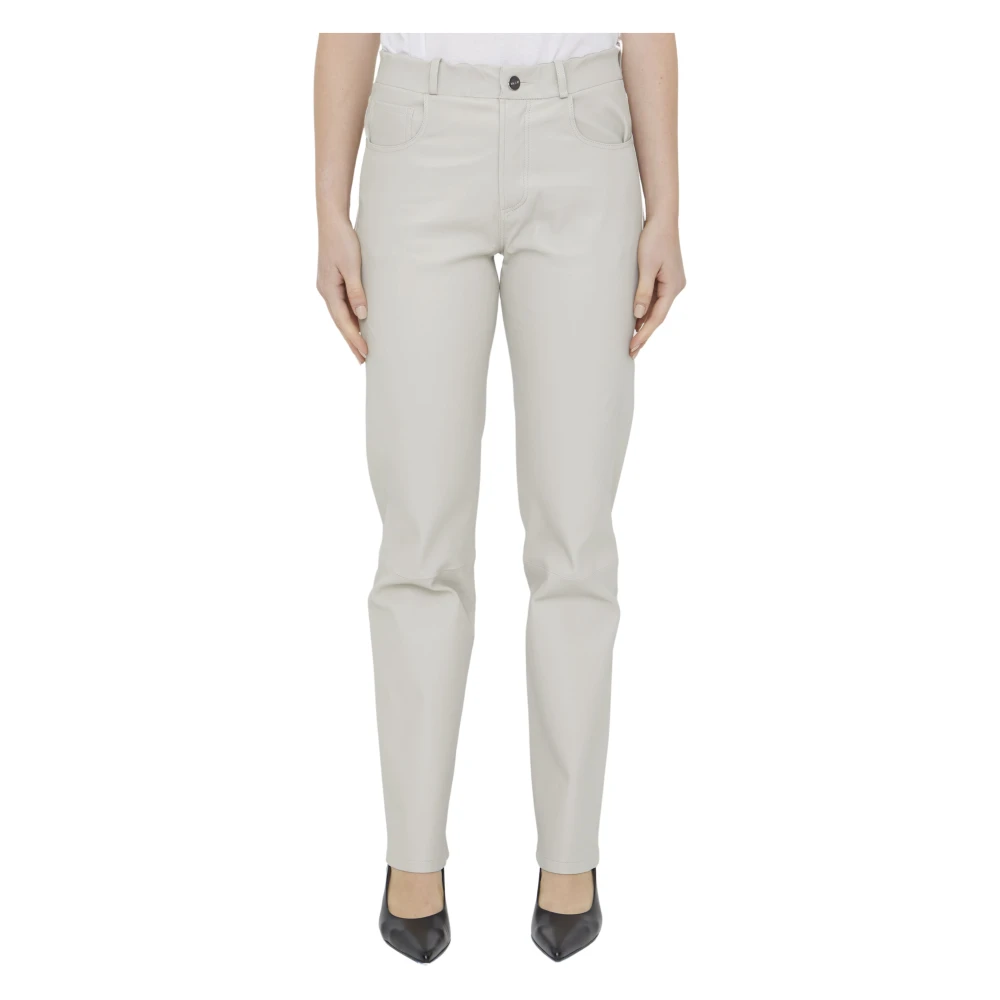 Arma Beige Leren Broek met Rechte Pijpen Beige Dames