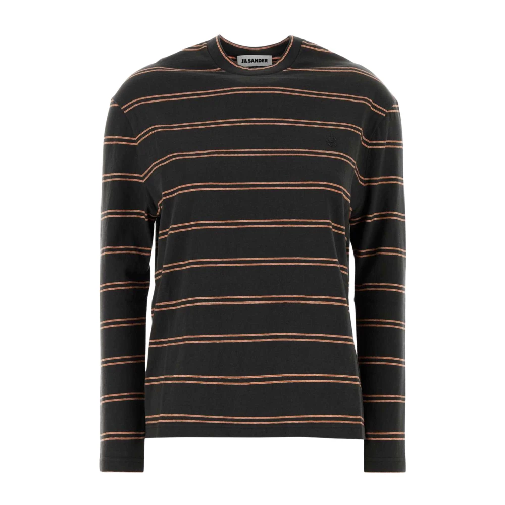 Jil Sander , Long Sleeve T-Shirts, Female, Black, M, Embroidered Cotton T-Shirt