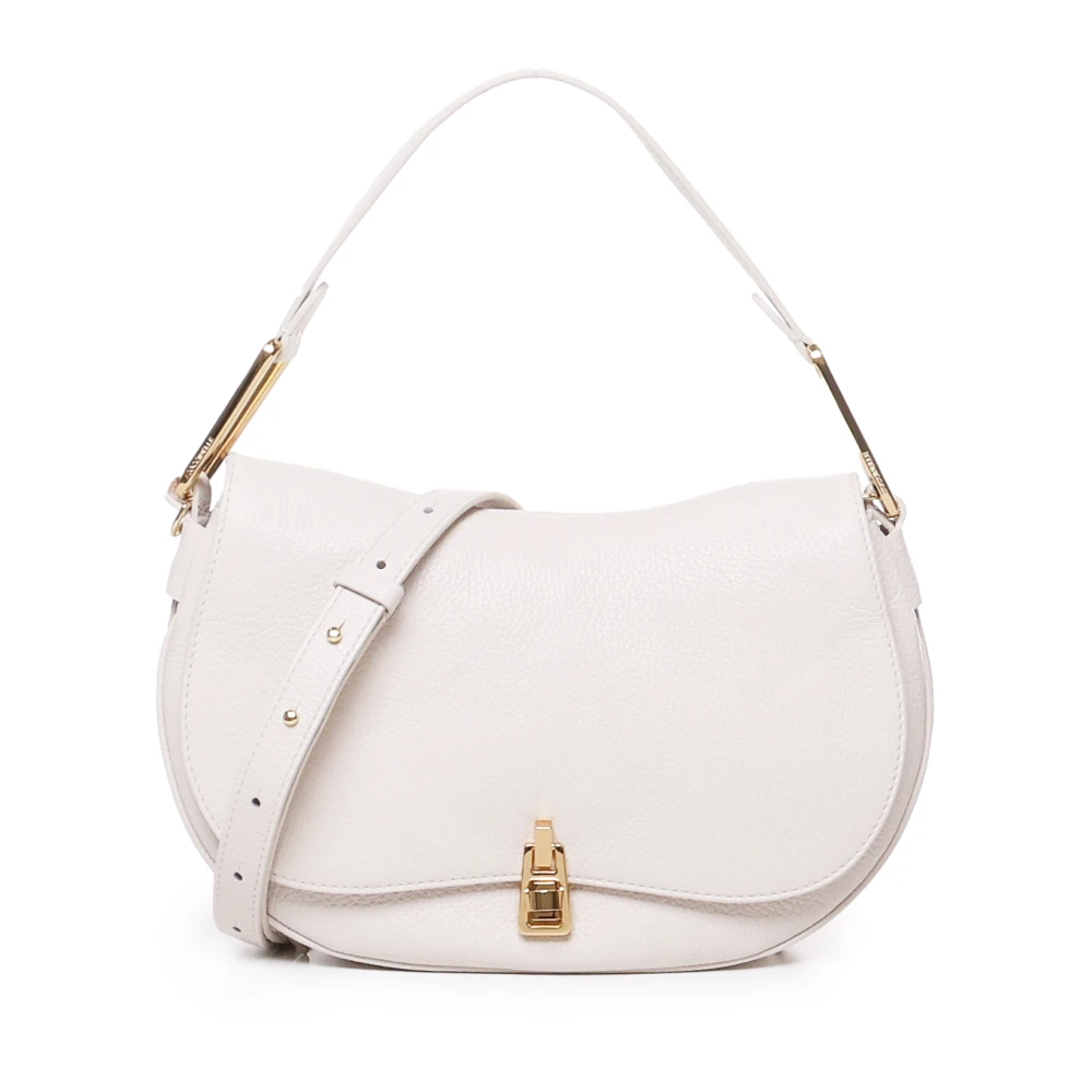 Coccinelle Witte Draaibare Sluiting Handtas 100% Runderhuid White Dames