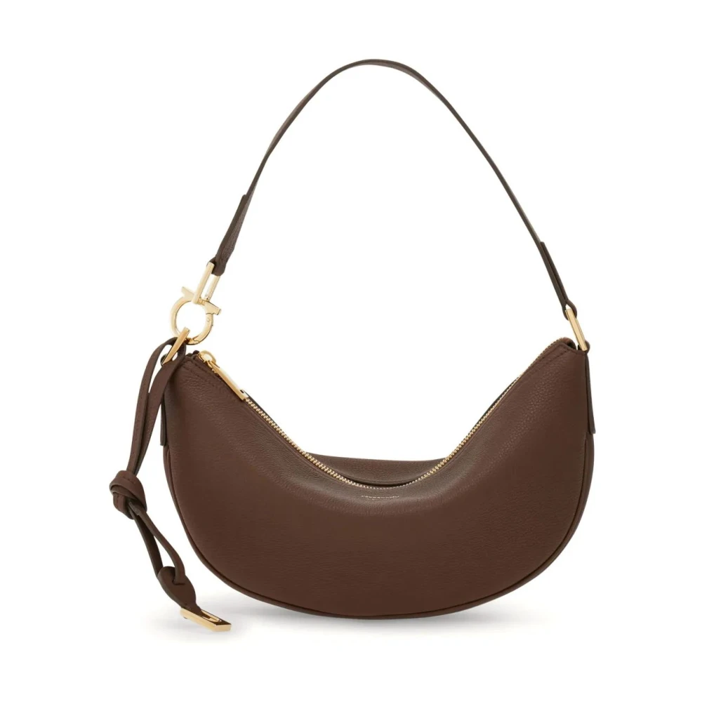 Salvatore Ferragamo Bruine Halvemaan Hobo Tas Brown Dames