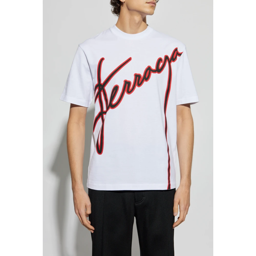 Salvatore Ferragamo T-shirt met bedrukt logo White Heren
