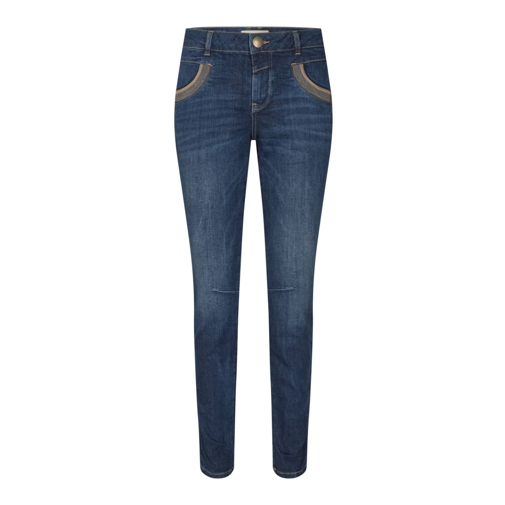 Mos Mosh Blue Skinny Fit Jeans, Female, W33, Shade Jeans With Stylish Decorations