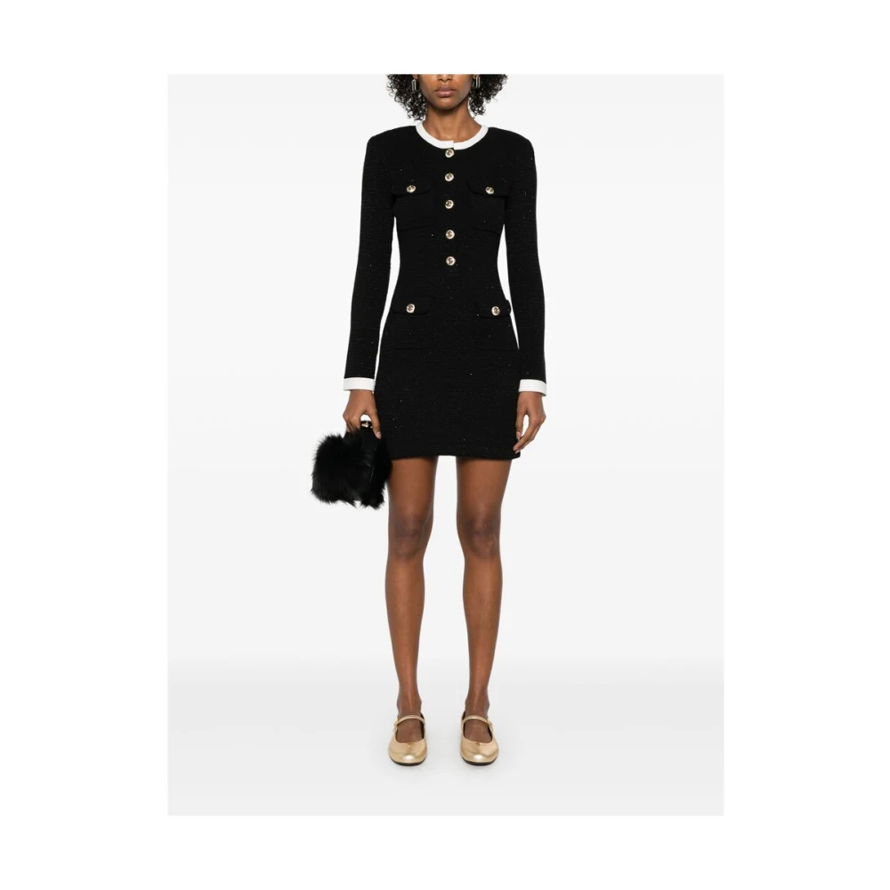 Self Portrait Pailletversierde Zwarte Knoopjurk Black Dames
