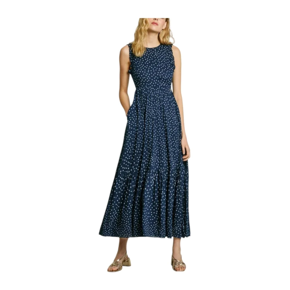 Pepe Jeans Women's Blue Midi Dresses, Xs, Casual Polka Dot Dress