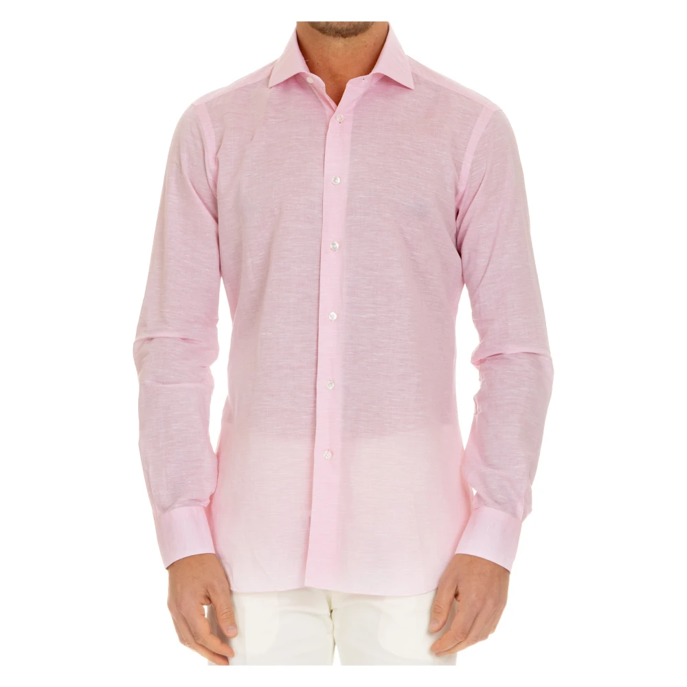 Barba Roze Linnen-Katoen Culto Shirt Pink Heren