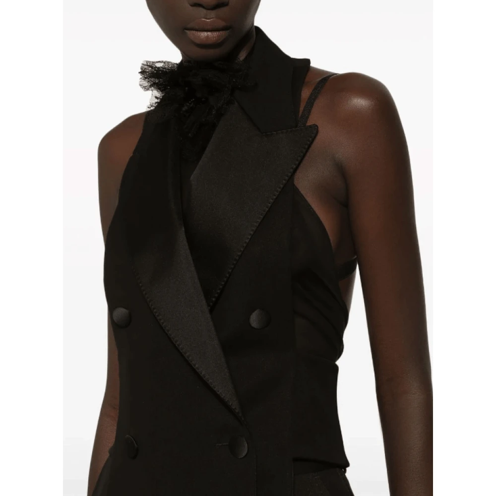 Dolce & Gabbana Zwart Wol-Blend Vest met Open Rug Black Dames