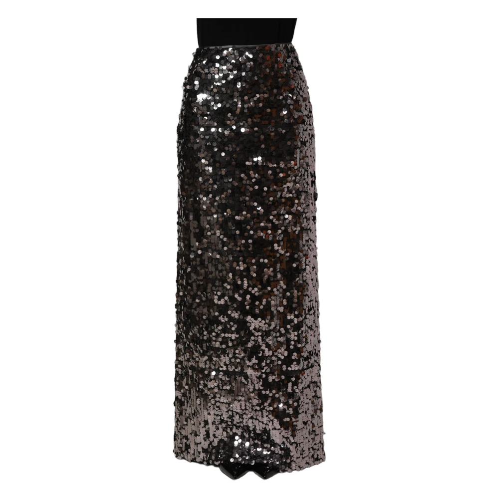 Dolce & Gabbana Women's Brown Maxi Skirts, Xl, Sequin-Embellished Pencil Skirt