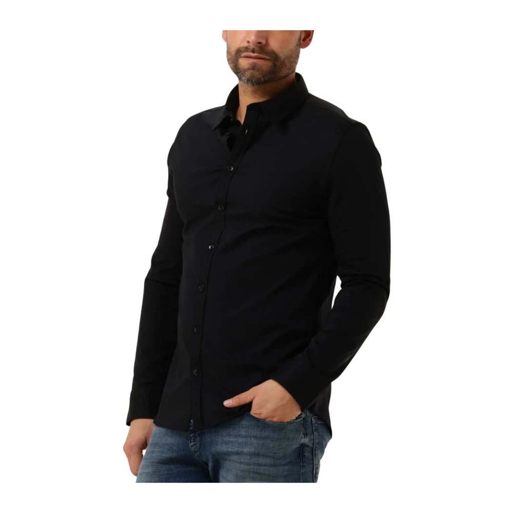 PURE PATH Heren Overhemden Jersey Basis Shirt Zwart
