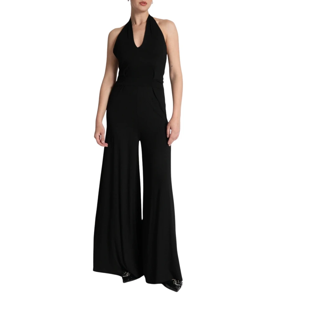 Kaos Lange Jersey Jumpsuit met Plooien Black Dames