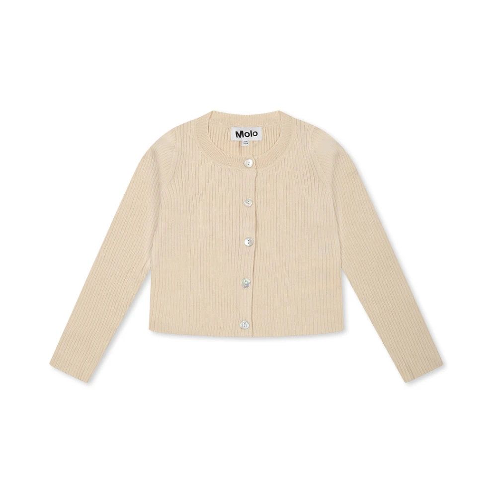 Molo Women's Ivory Ribbed Cardigan With Logo Patch