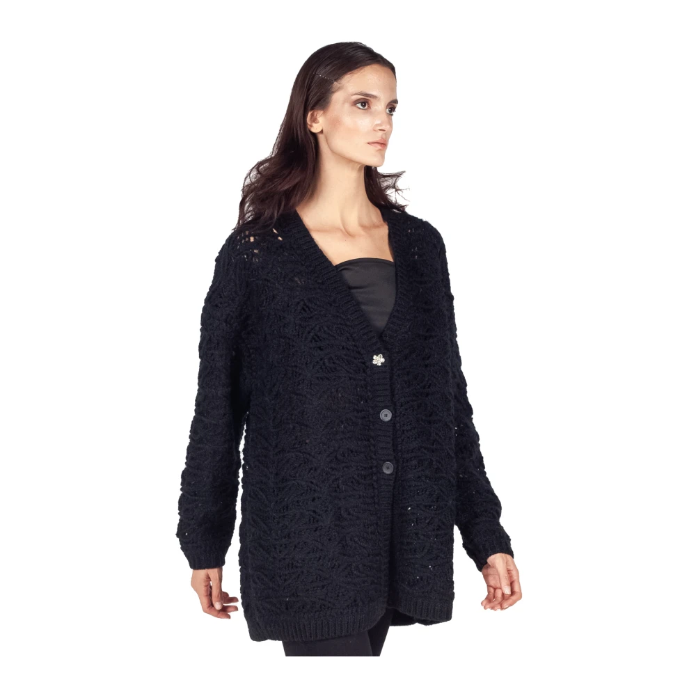 Semicouture Chunky Gebreide Kabelvest Lou Zwart Black Dames