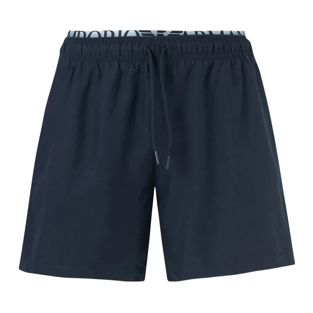 Emporio Armani Logo Waistband Drawstring Swim Shorts - Male - Beachwear - Blue - Xs - Swimwear