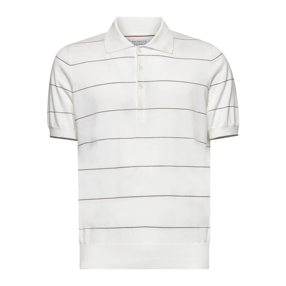 BRUNELLO CUCINELLI Gestreept Poloshirt van Wit Katoen White Heren