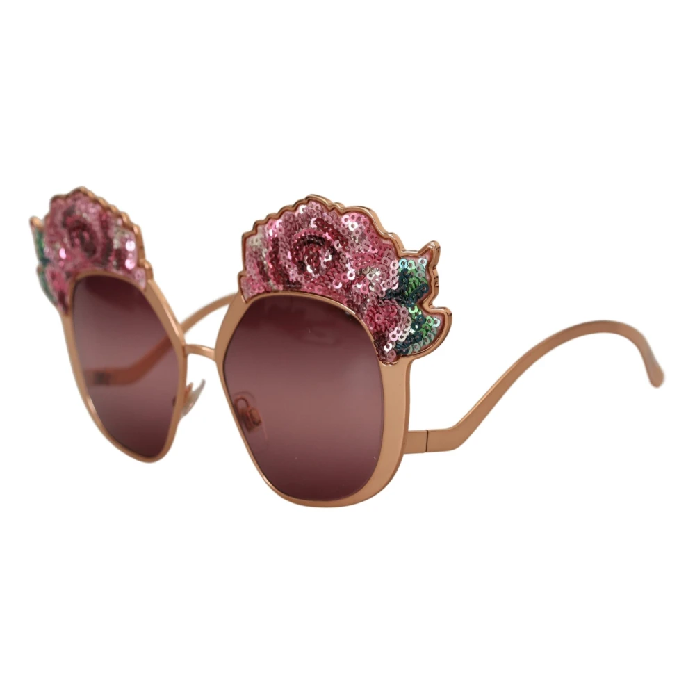 Dolce & Gabbana Femme Rose Accessoires, Taille: One Size Lunettes De Soleil Brodées À Paillettes