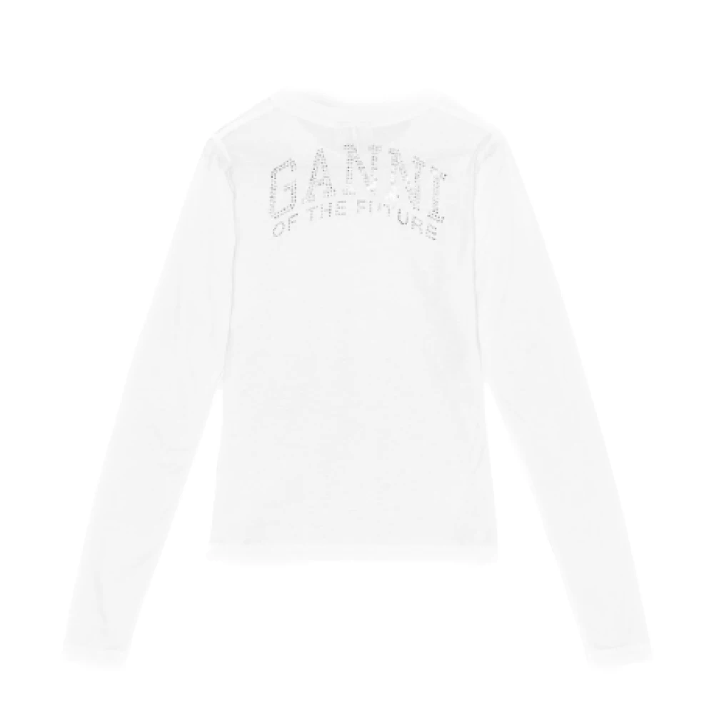 Ganni Wit Slim Fit T-shirt met Strass Ontwerp White Dames