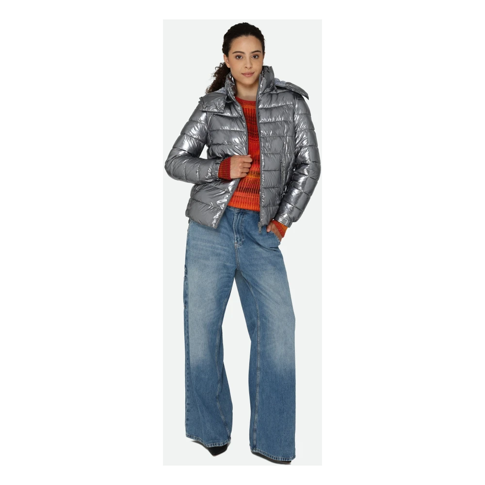 Guess Zilveren Pufferjas met Afneembare Capuchon Gray Dames