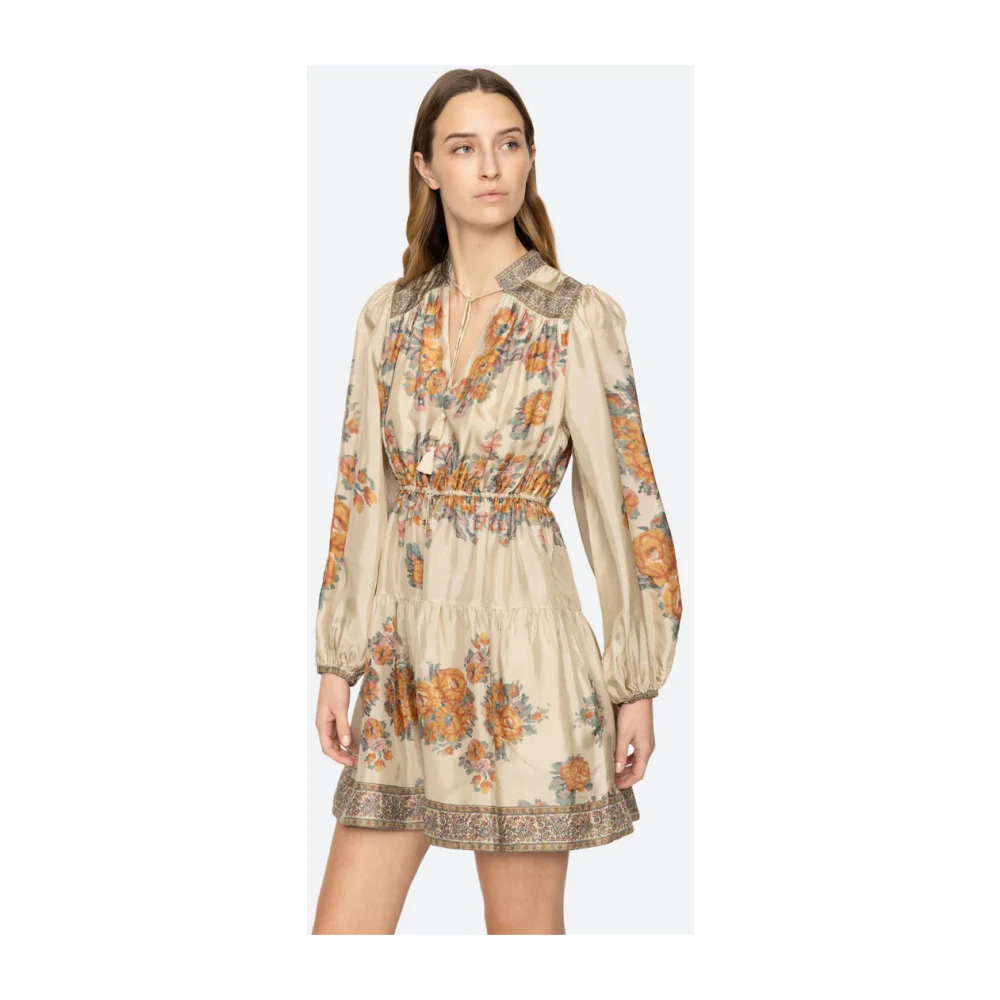 Sea NY Bloemenprint Minijurk met Pofmouwen Beige Dames