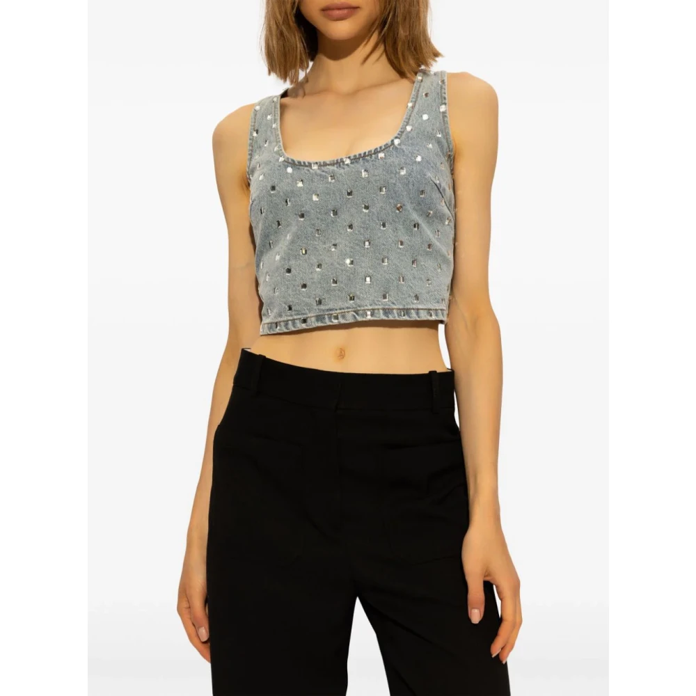 Self Portrait Crop Top met Strass Blue Dames