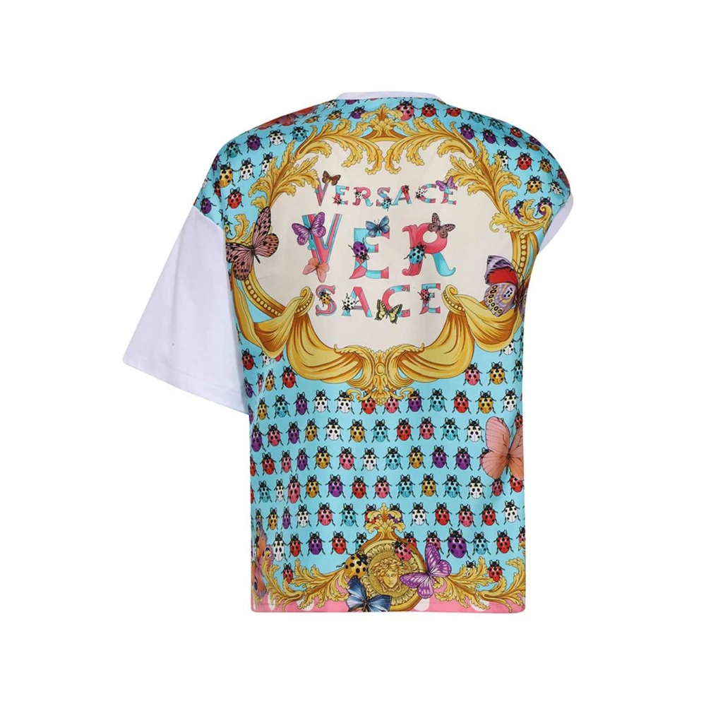 Versace Logo Print T-shirt Medusa Veiligheidsspeld White Dames