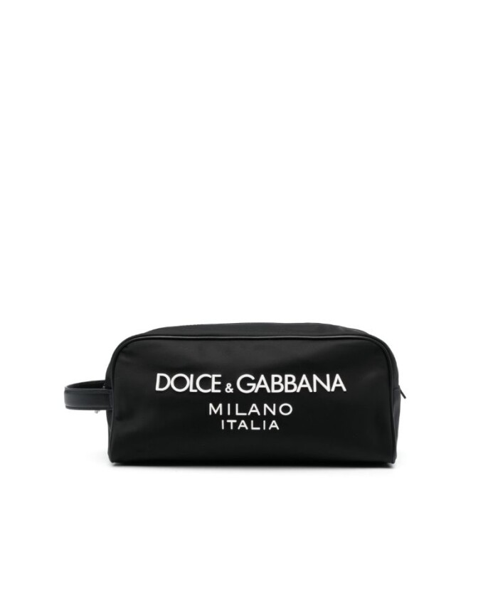 black-nylon-white-logo-toiletry-bag