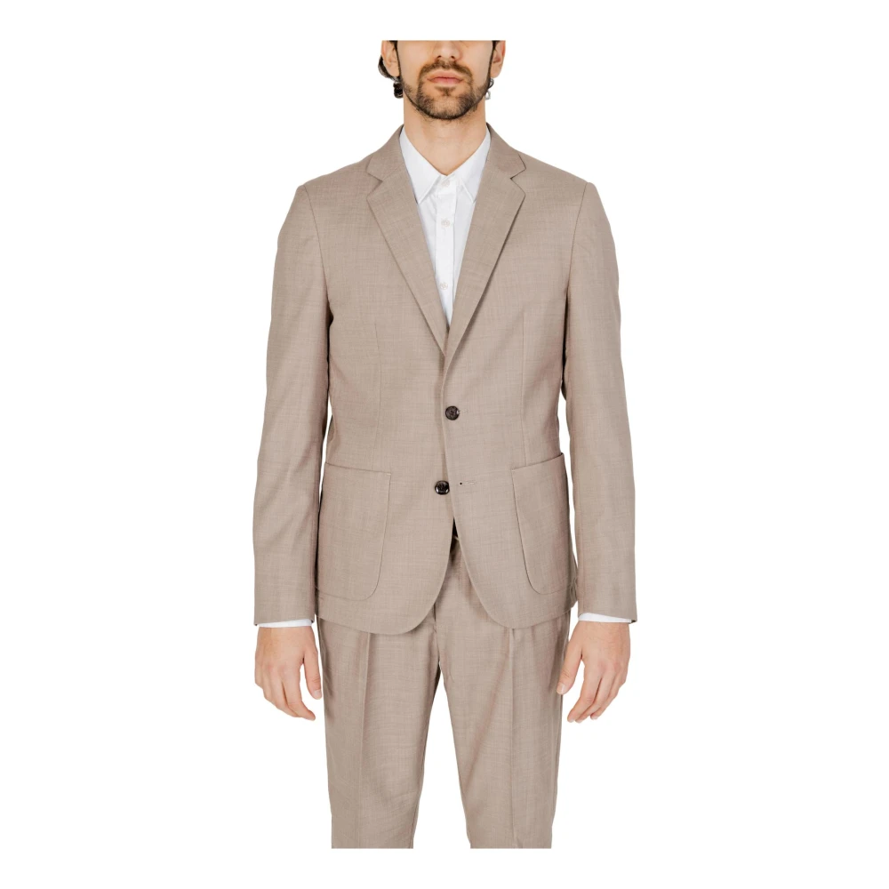 Beige Knapp-Front Blazer med Lommer