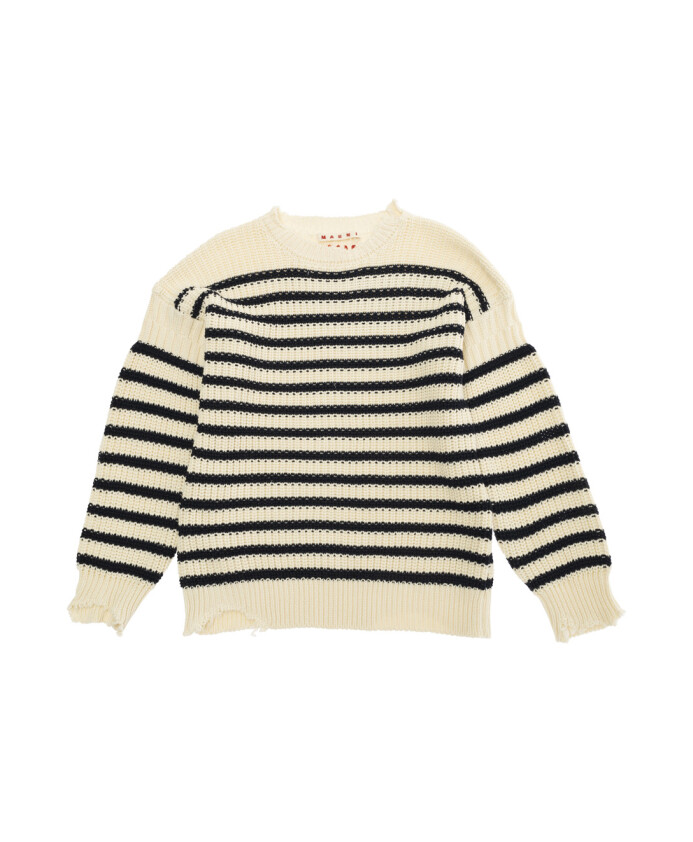 pull-en-coton-bleu-raye-et-dechire
