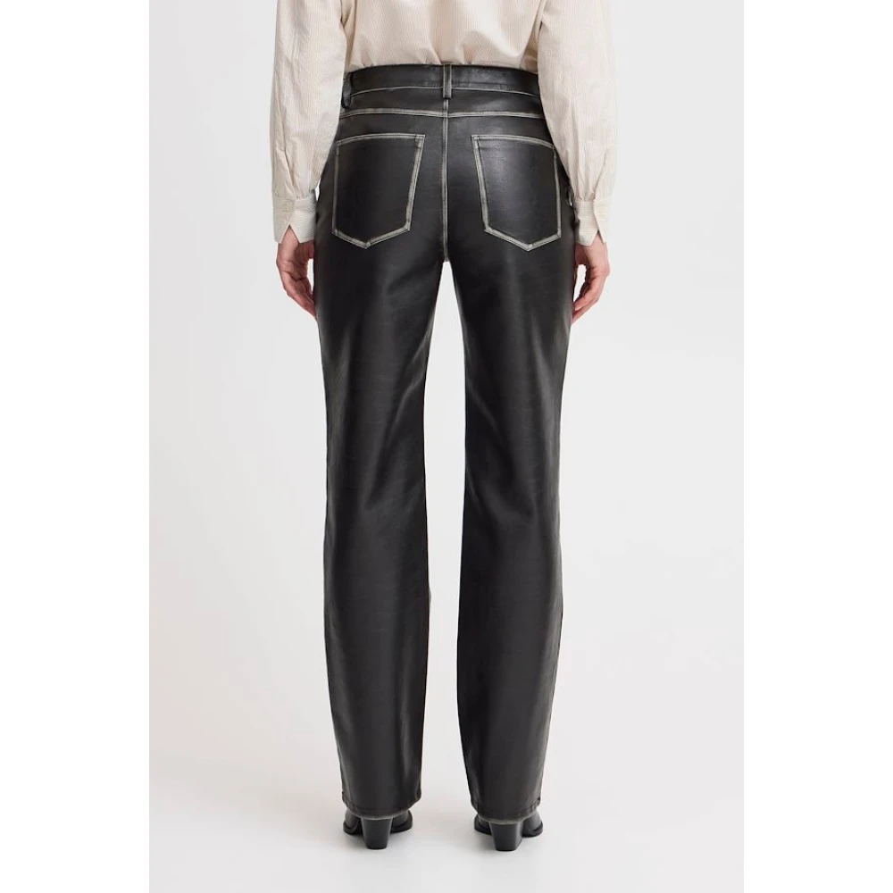 b.Young Imitatie leren regular fit volledige lengte broek Black Dames