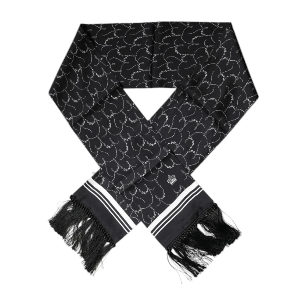 Dolce & Gabbana Men's Black Silky Scarves, One Size, Silk Fringed Shawl Scarf