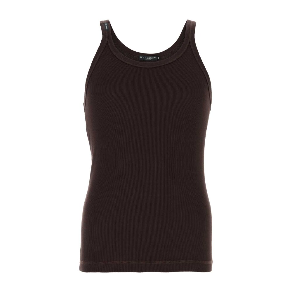 DOLCE & GABANNA tank top/ タンクトップ ブラックのメンズ ロゴプレート ファインリブ スリムフィット タンク