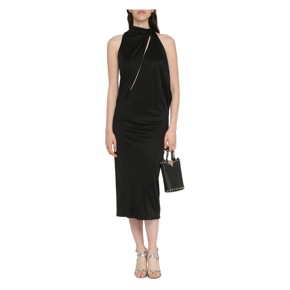 Versace Viscose Jurk met Gedrapeerd Voorpand Black Dames