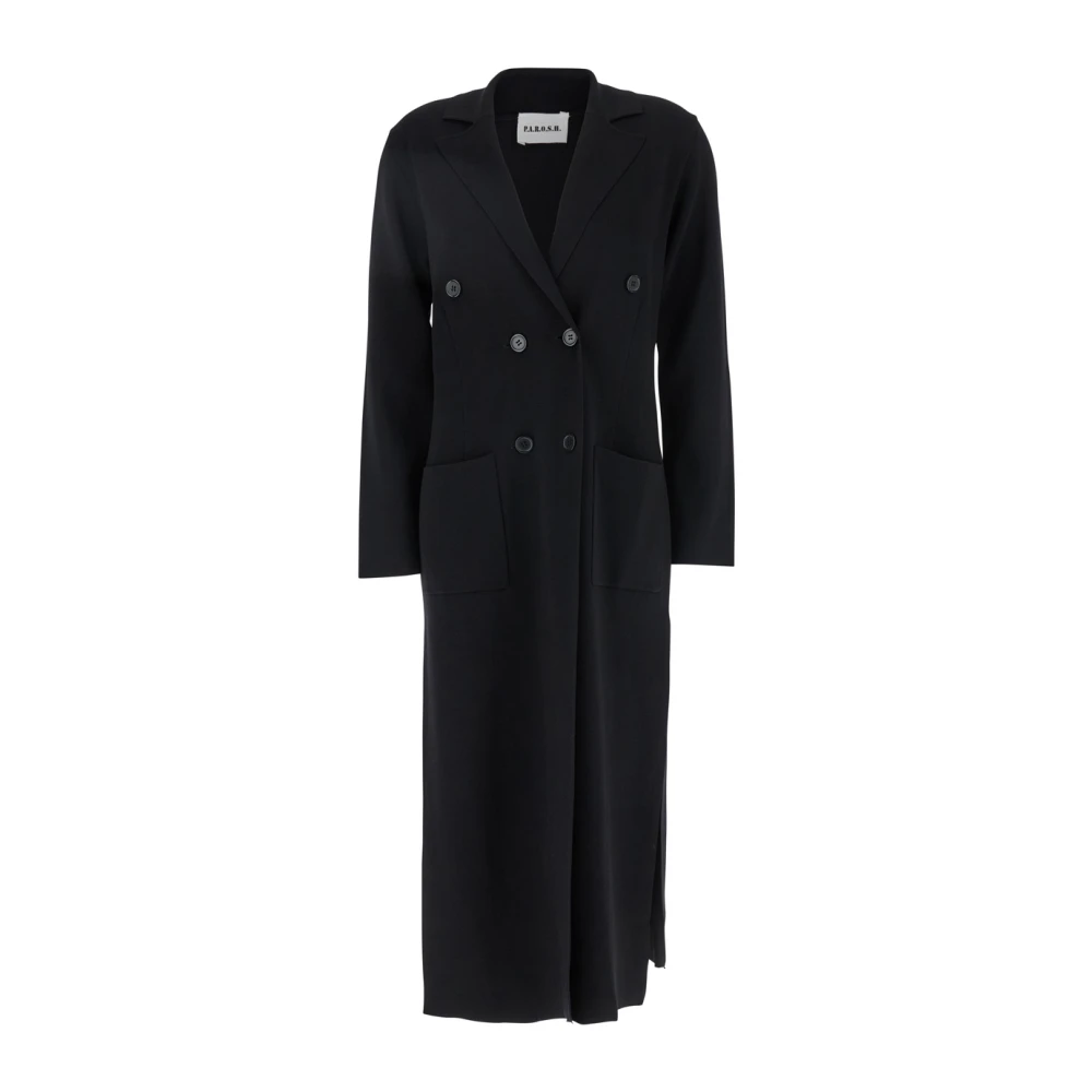P.a.r.o.s.h. Zwarte Lange Jas met Klassieke Revers Black Dames