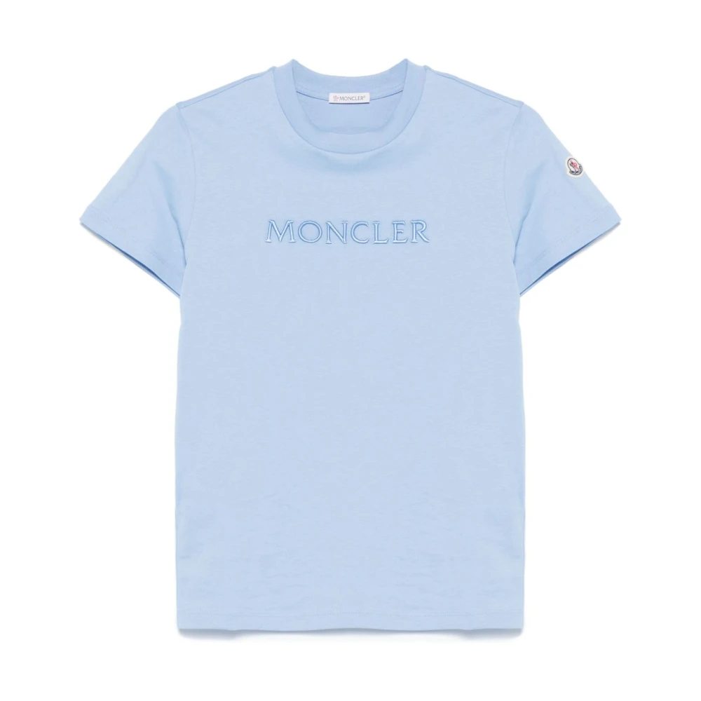 Moncler Blauw Logo Patch Crew Neck T-shirts Blue Dames
