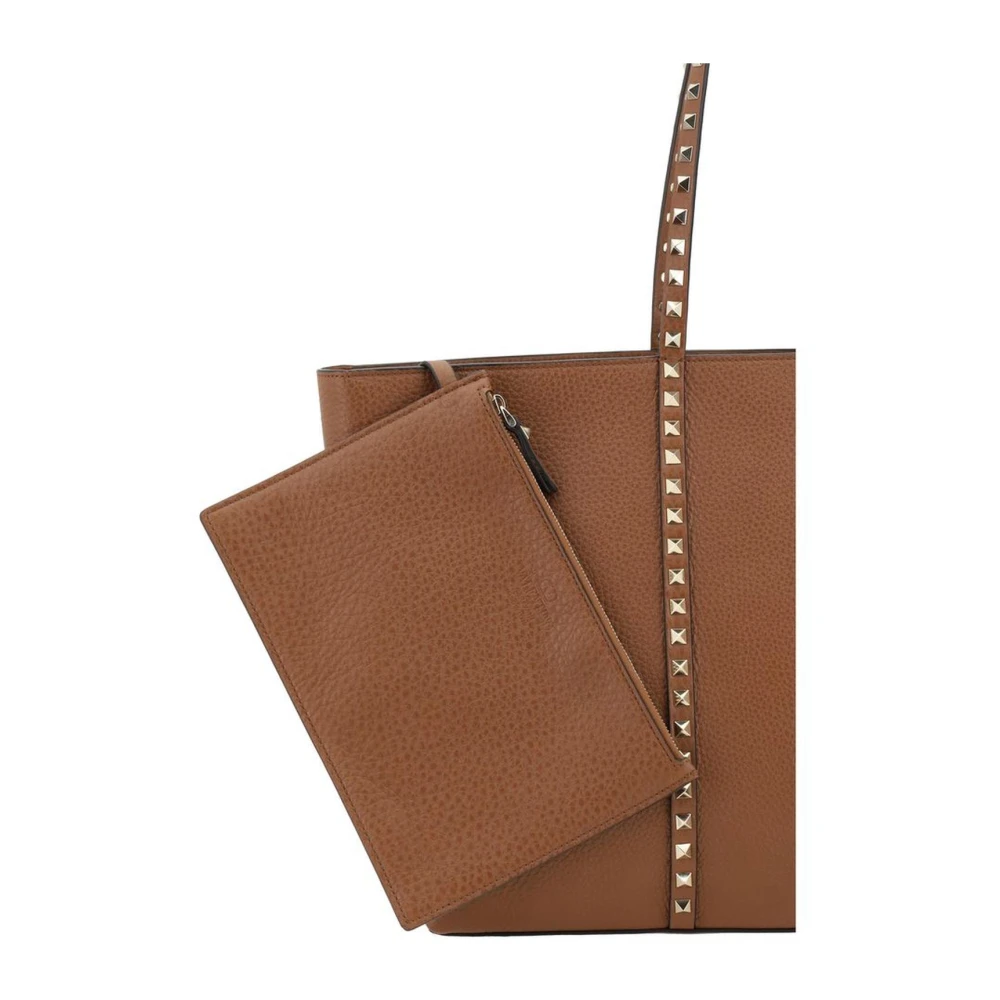 Valentino Garavani Leren tas met studs en handvatten Brown Dames