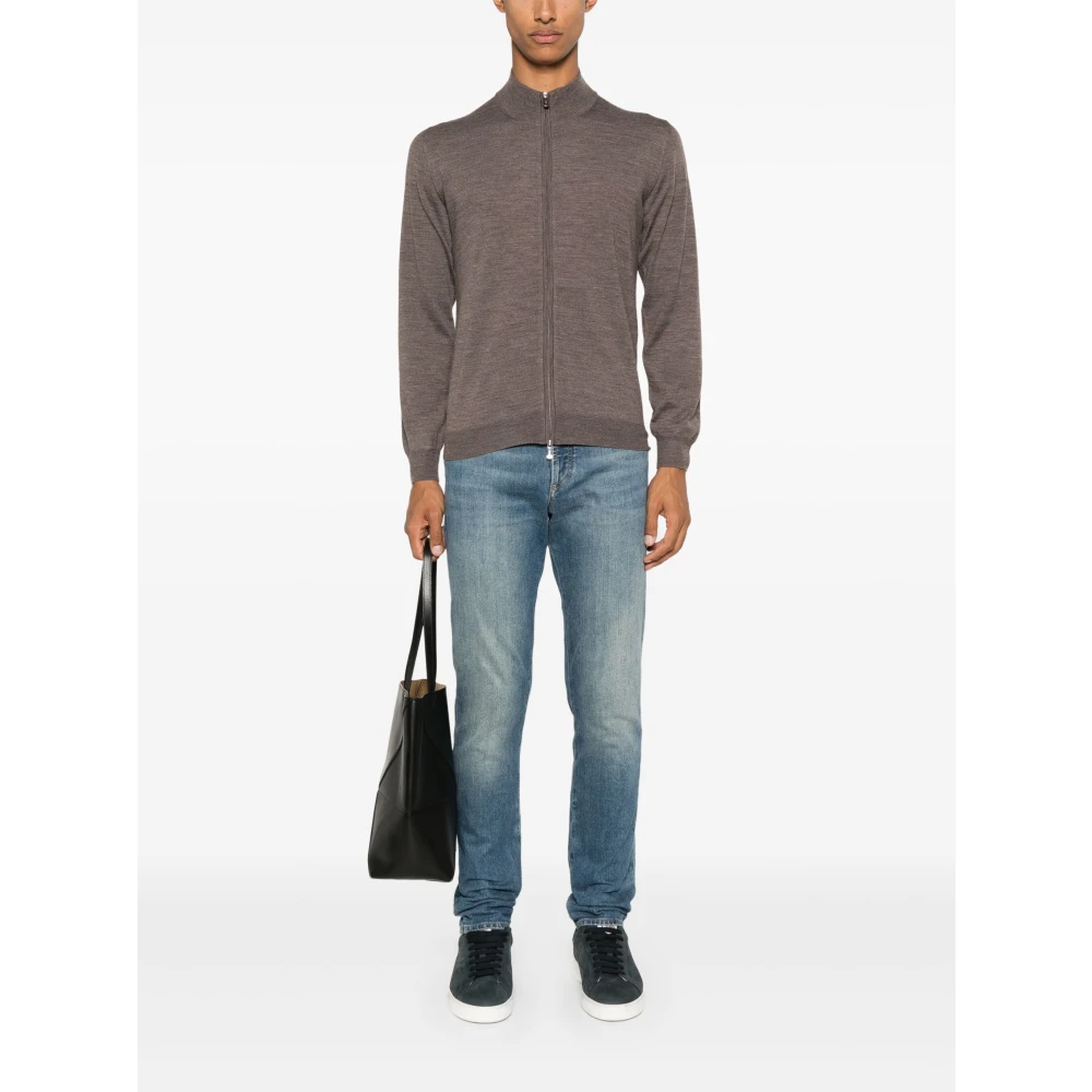 Fedeli Wol Zip Sweater Favonio Open Style Brown Heren