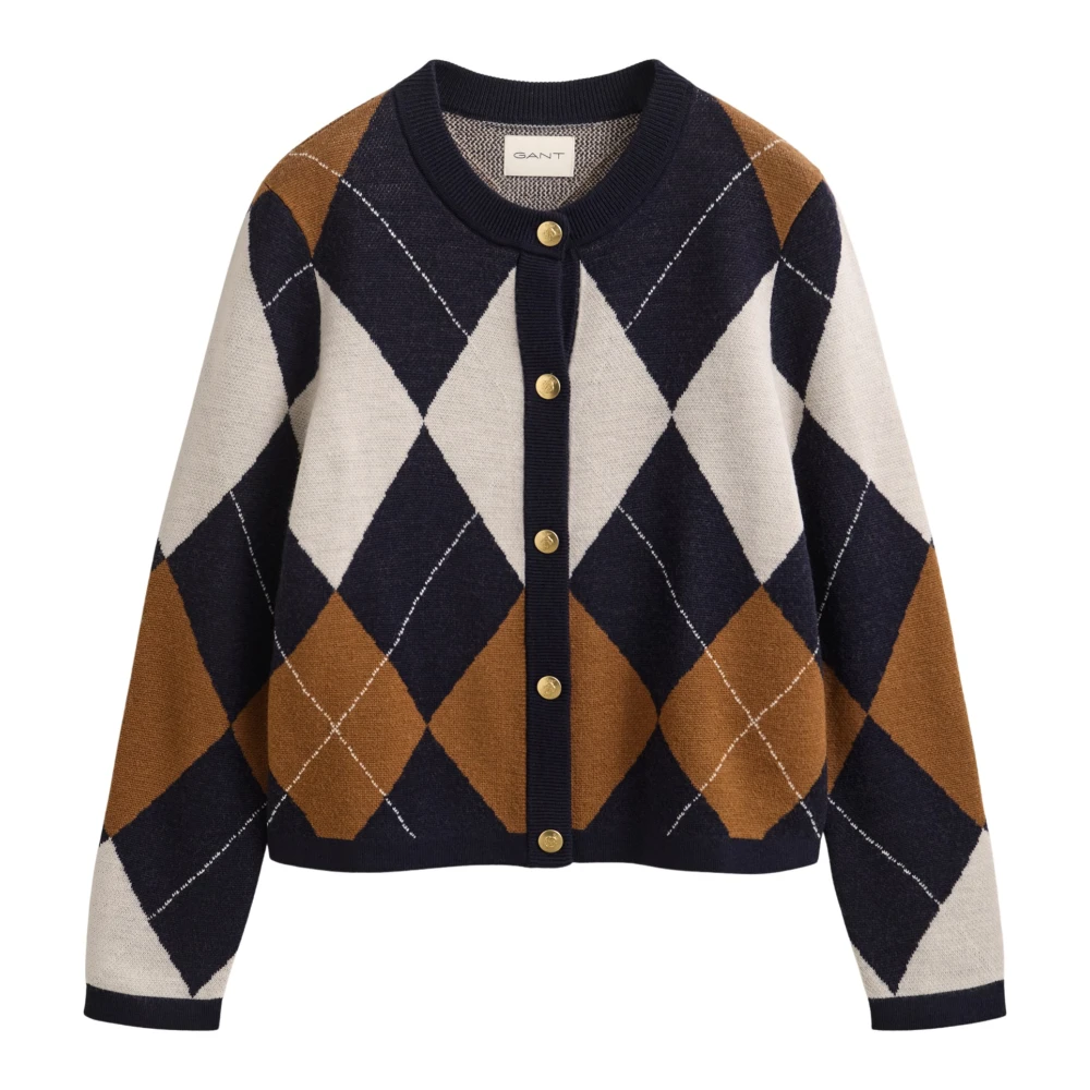 Gant Argyle C-Neck Cardigan - Female - Cardigans - Multicolor - L - Knitwear