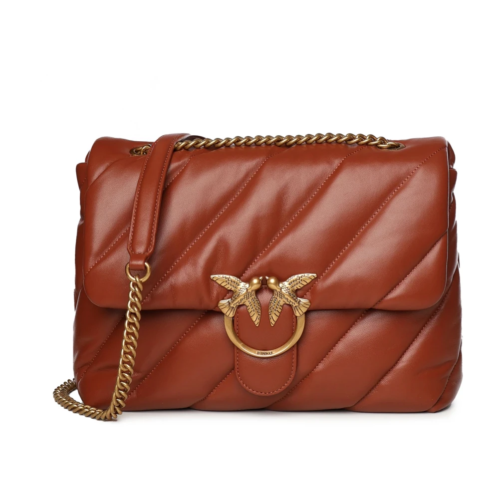 pinko Bruine leren schoudertas met Love Birds Brown Dames