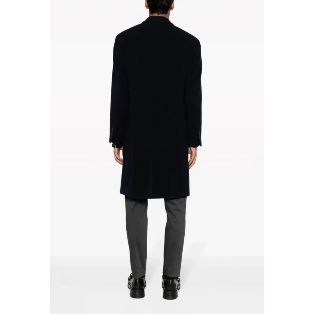 Lardini Middernacht Blauwe Wolmix Jas met Broche Detail Blue Heren