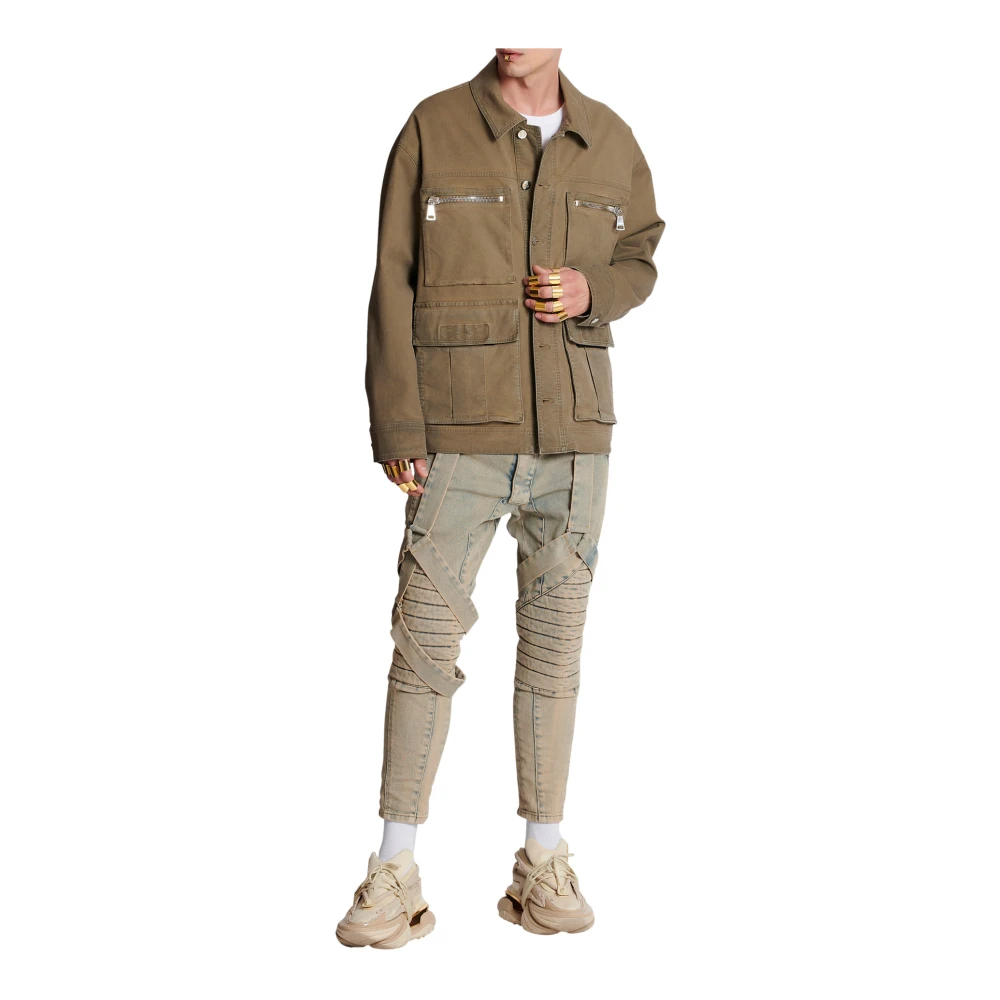 Balmain Multipocket Utilitarian Denim Jacket Beige Heren
