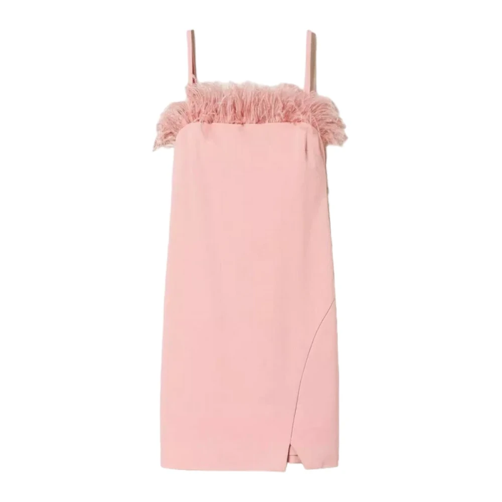 Twinset Rosa Milano Stitch Klänning med Fjäderkant Pink, Dam