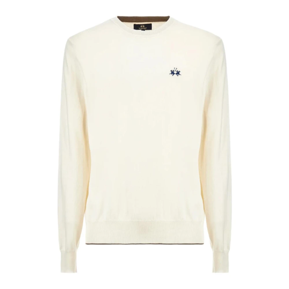 LA MARTINA Heren Wit Logo Trui Blauw Voorzijde White Heren