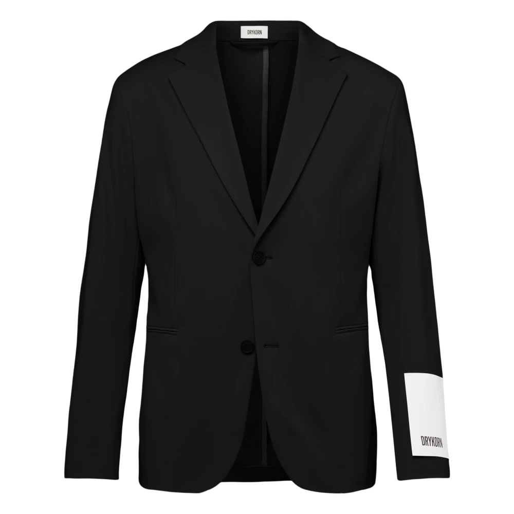 Drykorn Mannelijk Zwart Jassen Heren, L, Leer, Getailleerde Blazer Met Twee Knopen