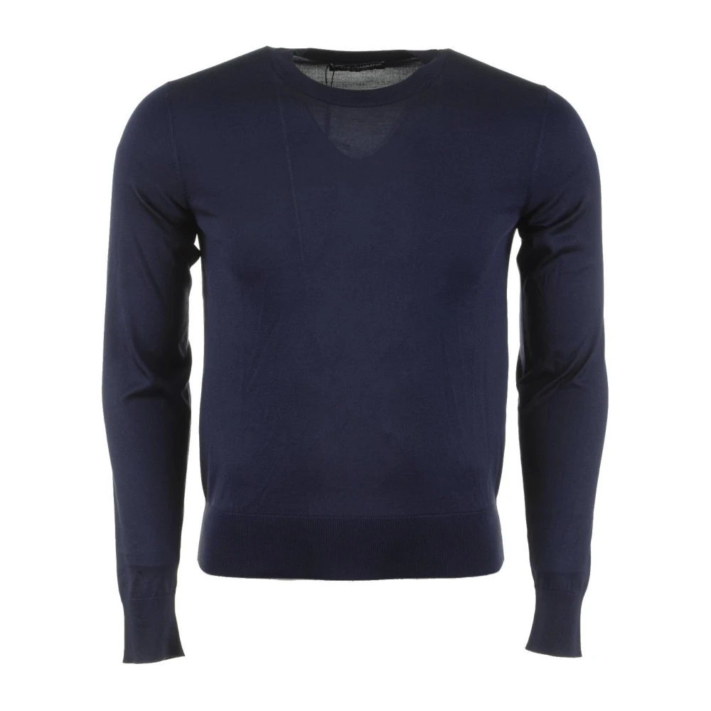 Dolce & Gabbana Zijden Crewneck Pullover voor Mannen Blue Heren