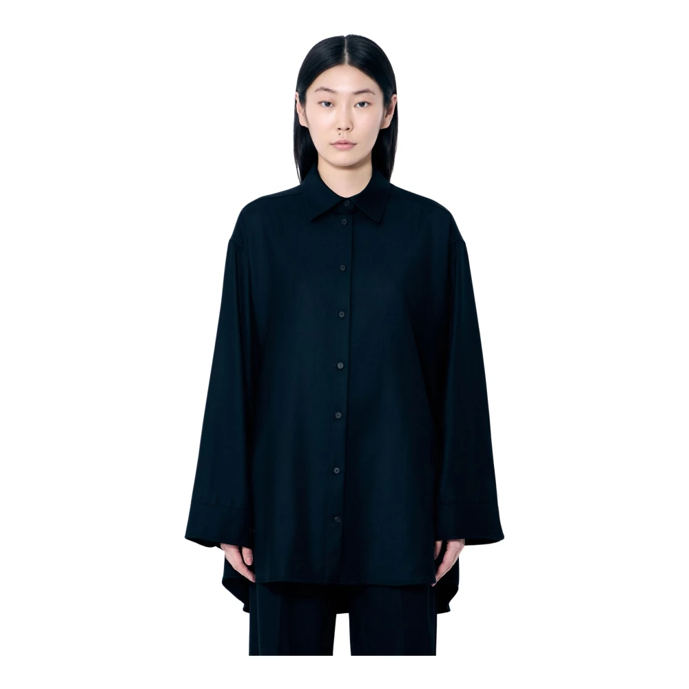 The Row Wollen Flanellen Caroline Shirt Black Dames